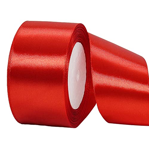 POPOYU Baumwoll Band Rot 5cm,Satinband 5cm Breit,Dekoration Präsent Geschenkband,Geschenkband Breit Rot für Kleid Hochzeit,Taufe und Geburtstag Geschenke,Satin Dekoband,Deko Band Geschenk von POPOYU