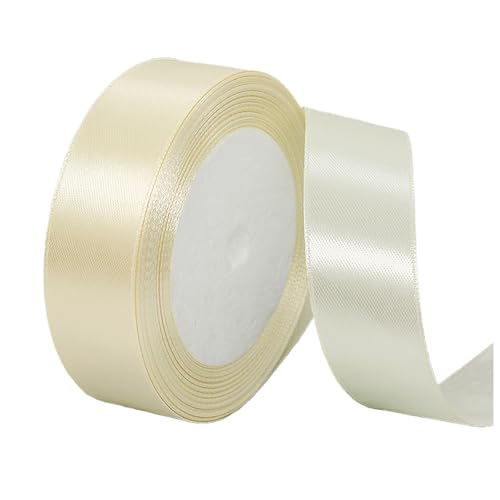 POPOYU Satinband Cremeweiss 25mm,Cremeweiss Band 2.5cm,Dekoration Präsent Geschenkband,23M Geschenkband Schleifenband für Kleid,Hochzeit,Geburtstag Geschenke,Satin Dekoband,Deko Band Geschenkverpack von POPOYU