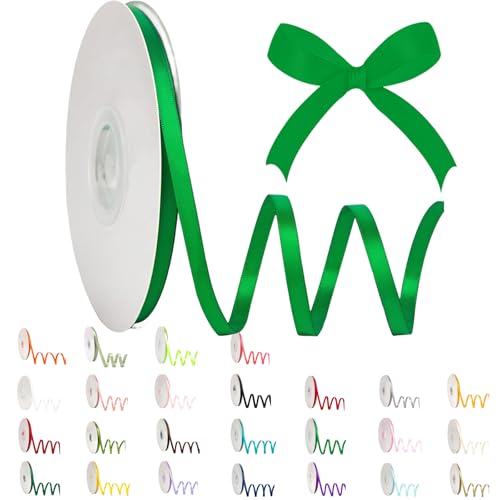 POPOYU Satinband 6mm Grün,Grün Band 6mm Natur,91m Dünn Geschenkband,Geschenkband und Schleifen für Geschenken,Bastelarbeiten,Haare,Ostern,Weihnachten,Hochzeit,Luftballons von POPOYU