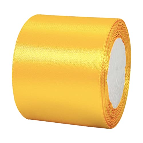 POPOYU Satinband Goldgelb Breit,Goldgelb Satin Schleife Groß,Satinband 8cm Breit,Baumwoll SchleifeBreit,Schleifenband xxl für Verpacken von Geschenken Ostern Weihnachten Hochzeit Dekorieren Aut von POPOYU