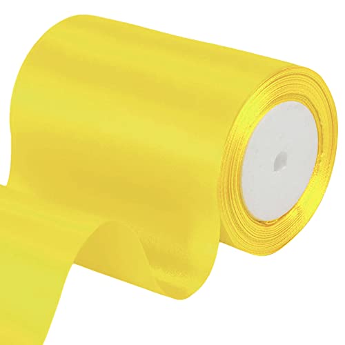 POPOYU 23m Geschenkband Zitronengelb Breit,Satinband 10cm Breit,Geschenk Schleife XXL,Breites Band Zitronengelb,Riesen Geschenkschleife,Geschenkschleife Auto xxl für Verpacken vonGeschenkenWeihnachten von POPOYU