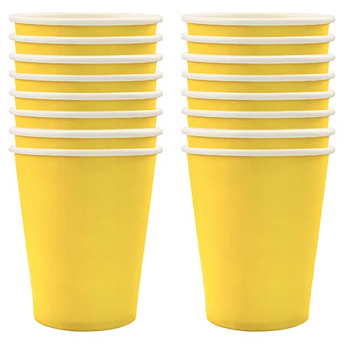 250ml Gelb Papier Partybecher,16 Stück Gelb Pappbecher,Trinkbecher Hochzeit Einwegbecher Disposable Cups für Hochzeit,Kinder DIY,Partybedarf,Tee,Heißen und Kalten Getränken Einwegkaffee Becher von POPOYU