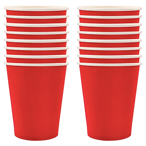250ml Rot Papier Partybecher,16 Stück Rot Pappbecher,Trinkbecher Hochzeit Einwegbecher Disposable Cups für Hochzeit,Kinder DIY,Partybedarf,Tee,Heißen und Kalten Getränken Einwegkaffee Becher von POPOYU