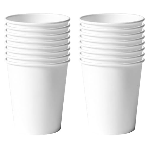 250ml Weiß Papier Partybecher,16 Stück Weiß Pappbecher,Trinkbecher Hochzeit Einwegbecher Disposable Cups für Hochzeit,Kinder DIY,Partybedarf,Tee,Heißen und Kalten Getränken Einwegkaffee Becher von POPOYU