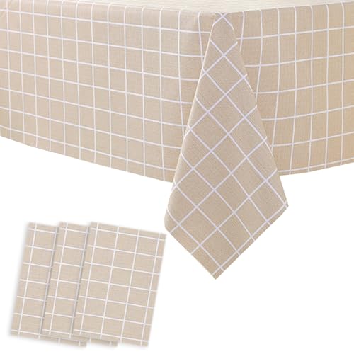 3 Stück Karierte Tischdecke 130x180cm Kaffee/Weiß Kariert Tischtuch aus Kunststoff Table Cloth Einweg Plastik Rechteckig Tischdecke mit Karierter Flagge für Küche Hochzeit Weihnachten Geburtstag Party von POPOYU