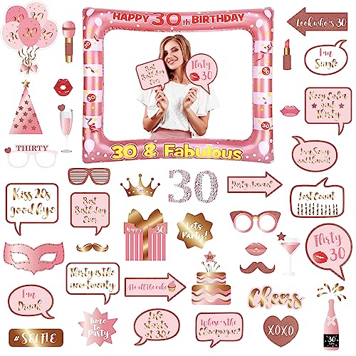 30th Foto Requisiten und Aufblasbarer Rahmen, 40 Stücke Fotobox Accessoires Fotokabine für 30.Geburtstagsfeier, Roségold Party Foto Booth Props Mix von Kappen, Weinglas, Lippen Stift, Krawatte, Kronen 30th Foto Requisiten und Aufblasbarer Rahmen, 40 Stücke Fotobox Accessoires Fotokabine für 30.Geburtstagsfeier, Roségold Party Foto Booth Props Mix von Kappen, Weinglas, Lippen Stift, Krawatte, Kronen von POPOYU