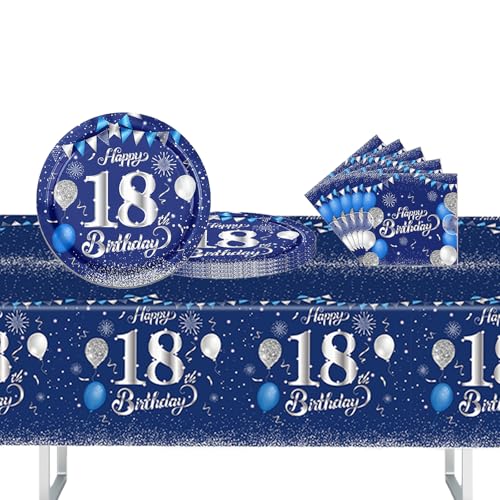 37 Stück Blau Silber Partygeschirr Set, 18. Geburtstag Party Geschirr Pappteller Set, Tischdeko Geburtstag Mädchen Junge mit Tischdecken Pappteller Servietten Pappgeschirrfür Geburtstagsdeko Party 37 Stück Blau Silber Partygeschirr Set, 18. Geburtstag Party Geschirr Pappteller Set, Tischdeko Geburtstag Mädchen Junge mit Tischdecken Pappteller Servietten Pappgeschirrfür Geburtstagsdeko Party von POPOYU