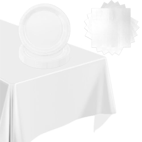 37 Stück Weiß Partygeschirr-Set Weiß Wasserdichte Tischdecke,Pappteller,17,8 cm,Servietten,Geschirr Dekorationen Gastgeschenke für Männer und Frauen Geburtstag Hochzeit Partyzubehör 37 Stück Weiß Partygeschirr-Set Weiß Wasserdichte Tischdecke,Pappteller,17,8 cm,Servietten,Geschirr Dekorationen Gastgeschenke für Männer und Frauen Geburtstag Hochzeit Partyzubehör von POPOYU