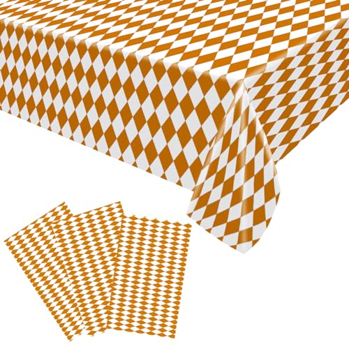 3PCS Karierte Tischdecke,Orange Weiß Karierte Tischdecke 220x130cm Plastiktischdecke,Table Cloth Weihnachtstischdecke Plastik Tischdecke mit Karierter Flagge für Weihnachten,Racing Party Dekoration von POPOYU