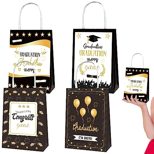 4 Stück Abschluss 2023 Kraftpapier Geschenktüten,Süßigkeiten Beutel,Geschenktaschen klein,Herzlichen Glückwunsch Absolventen Präsenttüten Papiertüten mit Henkel für Abschluss Motto GeburtstagParty von POPOYU
