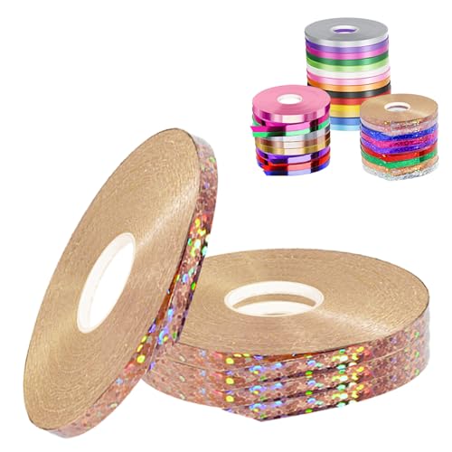 4 Stück Schleifenband Champagner Gold für Luftballons, 5mm x 50m Polyester Satinband Geschenkband Stoffband Seidenbänder für Heimwerkerkunst DIY-Handwerk, Geschenk Verpackung, 4 Rollen Champagner von POPOYU
