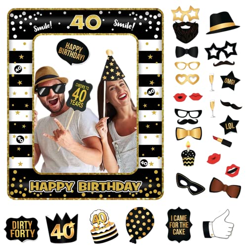 40th Foto Requisiten und aufblasbarer Rahmen,34 Stücke Fotobox Accessoires Fotokabine für 40.Geburtstagsfeier,Party Foto Booth Props Mix von Kappen,Weinglas,Lippen Stift,Krawatte,Kronen und mehr 40th Foto Requisiten und aufblasbarer Rahmen,34 Stücke Fotobox Accessoires Fotokabine für 40.Geburtstagsfeier,Party Foto Booth Props Mix von Kappen,Weinglas,Lippen Stift,Krawatte,Kronen und mehr von POPOYU
