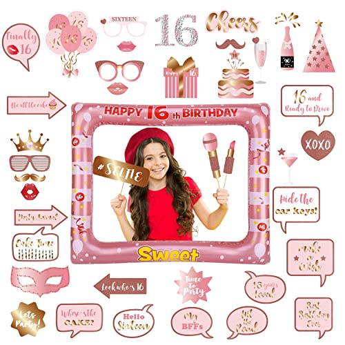 40Pcs Aufblasbarer Fotokabine Rahmen und Requisiten 16.Geburtstag,Fotoautomat Requisiten Roségold Geburtstag Deko,Foto Requisiten Selfie Rahmen für 16.Geburtstags Party Dekoration Favor Supplies 40Pcs Aufblasbarer Fotokabine Rahmen und Requisiten 16.Geburtstag,Fotoautomat Requisiten Roségold Geburtstag Deko,Foto Requisiten Selfie Rahmen für 16.Geburtstags Party Dekoration Favor Supplies von POPOYU