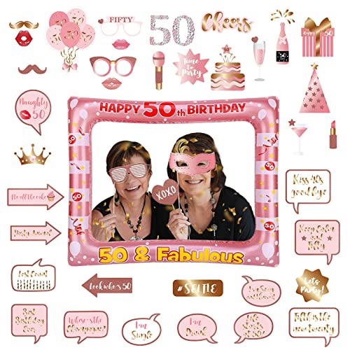 40Pcs Aufblasbarer Fotokabine Rahmen und Requisiten 50.Geburtstag,Fotoautomat Requisiten Roségold Geburtstag Deko,Foto Requisiten Selfie Rahmen für 50.Geburtstags Party Dekoration Favor Supplies 40Pcs Aufblasbarer Fotokabine Rahmen und Requisiten 50.Geburtstag,Fotoautomat Requisiten Roségold Geburtstag Deko,Foto Requisiten Selfie Rahmen für 50.Geburtstags Party Dekoration Favor Supplies von POPOYU