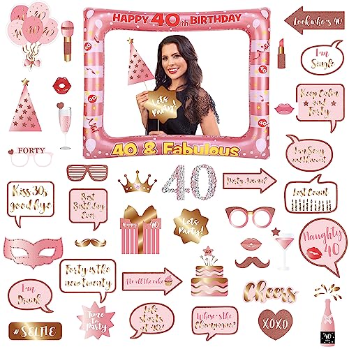 40th Foto Requisiten und Aufblasbarer Rahmen, 40 Stücke Fotobox Accessoires Fotokabine für 40.Geburtstagsfeier, Roségold Party Foto Booth Props Mix von Kappen, Weinglas, Lippen Stift, Krawatte, Kronen 40th Foto Requisiten und Aufblasbarer Rahmen, 40 Stücke Fotobox Accessoires Fotokabine für 40.Geburtstagsfeier, Roségold Party Foto Booth Props Mix von Kappen, Weinglas, Lippen Stift, Krawatte, Kronen von POPOYU