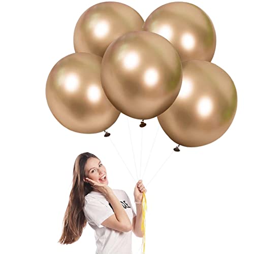 Luftballons Metallic Champagner Gold Groß 45cm/18 Zoll für Party Glänzende,5 Stück Riesen Metallisches Chrom Latex Luftballons XXL Runde Helium Ballons für Geburtstag,Hochzeit,Babyparty Weihnachts von POPOYU