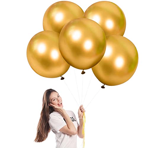 Luftballons Metallic Gold Groß 45cm/18 Zoll für Party Glänzende,36 Stück Riesen Metallisches Chrom Gold Latex Luftballons XXL Runde Helium Ballons für Geburtstag,Hochzeit,Babyparty Weihnachts Dekor von POPOYU