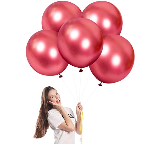 Luftballons Metallic Rot Groß 45cm/18 Zoll für Party Glänzende,5 Stück Riesen Metallisches Chrom Rot Latex Luftballons XXL Runde Helium Ballons für Geburtstag,Hochzeit,Babyparty Weihnachts Dekor von POPOYU