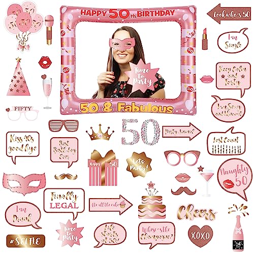 50th Foto Requisiten und Aufblasbarer Rahmen, 40 Stücke Fotobox Accessoires Fotokabine für 50.Geburtstagsfeier, Roségold Party Foto Booth Props Mix von Kappen, Weinglas, Lippen Stift, Krawatte, Kronen 50th Foto Requisiten und Aufblasbarer Rahmen, 40 Stücke Fotobox Accessoires Fotokabine für 50.Geburtstagsfeier, Roségold Party Foto Booth Props Mix von Kappen, Weinglas, Lippen Stift, Krawatte, Kronen von POPOYU