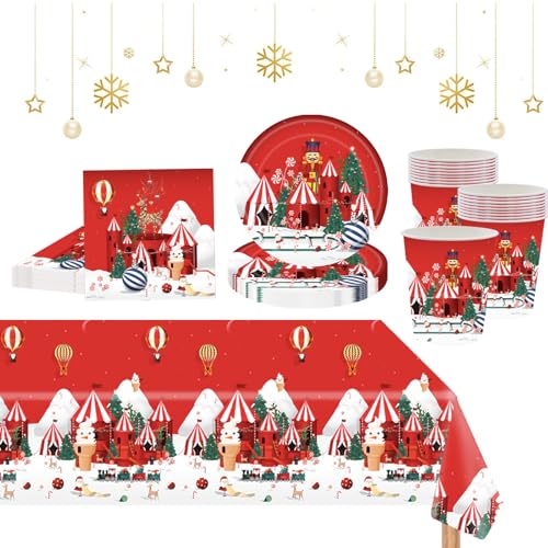53PCS Weihnachten Papiergeschirr Set Party Weihnachts Party Geschirr Set für 16 Gäste, Weihnachten Geschirr Set, Weihnachten Dekoration,Tischdecke,Pappteller,Servietten,Pappbecher für Weihnachten 53PCS Weihnachten Papiergeschirr Set Party Weihnachts Party Geschirr Set für 16 Gäste, Weihnachten Geschirr Set, Weihnachten Dekoration,Tischdecke,Pappteller,Servietten,Pappbecher für Weihnachten von POPOYU