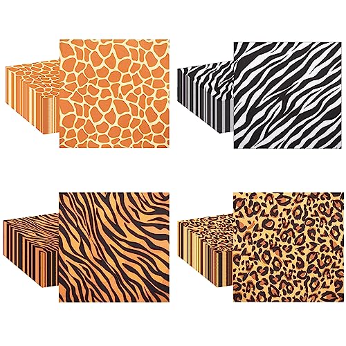 80 Stück Safari-Servietten mit Tierdruck,Einweg-Servietten mit LeopardDruck ZebraDruck TigerDruck GiraffeDruck für Kinder Geburtstagsparty, Babyparty,Dschungel-Safari-Mottoparty Dekoration von POPOYU