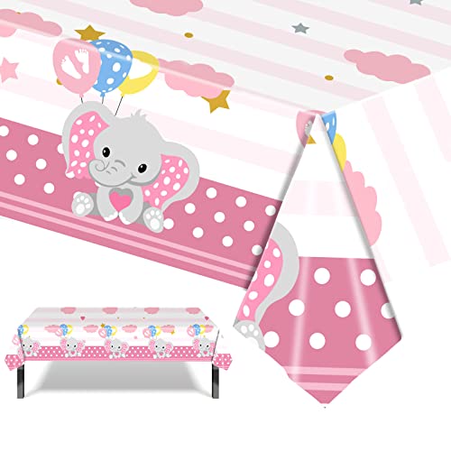 Baby Pink Elefant Baby Shower Decoration Disposable Tablecloth 54 x 108 Inches Rectangle Plastic Waterproof Table Cover for Baby Boy Girl Gender Reveal Party Supplies von POPOYU