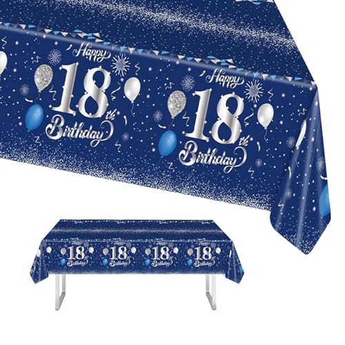 Tischdecke 70 Geburtstag, Happy 70th Birthday Tischdecke Blau Silberne Tischdeko Deko 70. Geburtstag für Mann Frau, 137 * 274cm Rechteck Wasserdicht Tischdecke für Alles Gute 70. Geburtstag Party von POPOYU