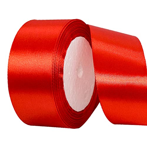 POPOYU Baumwoll Band Rot 4cm,Satinband 4cm Breit,Dekoration Präsent Geschenkband,Geschenkband Breit Rot Kleid Hochzeit,Taufe und Geburtstag Geschenke,Satin Dekoband,Deko Band Geschenk von POPOYU