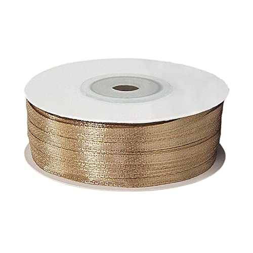 POPOYU Satinband 3mm Champagnergold,Champagnergold Band 3mm Natur,91m Dünn Geschenkband,Geschenkband und Schleifen für Geschenkverpackungen,Bastelarbeiten,Haare,Ostern,Weihnachten,Hochzeit,Luftballons von POPOYU