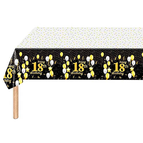 Einweg-Tischdecke mit Aufschrift "Happy Birthday", 137 x 274 cm, rechteckig, Kunststoff-Tischdecken, groß für Geburtstagsparty-Dekorationen (18. Geburtstag) von POPOYU