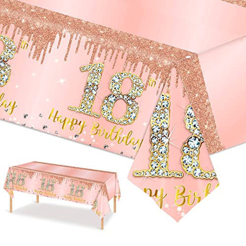 Rotgoldfarben Tischdecke zum 18. Geburtstag Roségold Tischdeko Geburtstag für Mädchen,137 * 274cm Rechteck Wasserdicht Tischdecke für Alles Gute 18. Geburtstag Party Deko von POPOYU