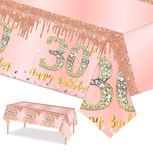 Rotgoldfarben Tischdecke zum 30. Geburtstag Roségold Tischdeko Geburtstag für Frauen,137 * 274cm Rechteck Wasserdicht Tischdecke für Alles Gute 30. Geburtstag Party Deko von POPOYU