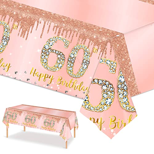 Rotgoldfarben Tischdecke zum 60. Geburtstag Roségold Tischdeko Geburtstag für Frauen,137 * 274cm Rechteck Wasserdicht Tischdecke für Alles Gute 60. Geburtstag Party Deko von POPOYU