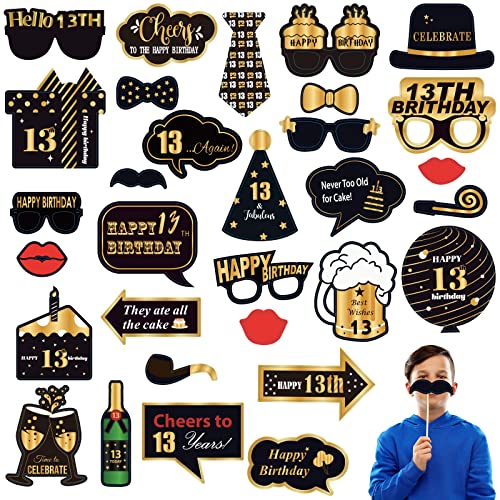 13th Foto Requisiten, 32 Stücke Fotobox Accessoires Fotokabine für 13.Geburtstagsfeier, Schwarzes Gold Fotoautomat Requisiten Party Foto Booth Props Mix von Kappen, Weinglas, Lippen Stift, Krawatte 13th Foto Requisiten, 32 Stücke Fotobox Accessoires Fotokabine für 13.Geburtstagsfeier, Schwarzes Gold Fotoautomat Requisiten Party Foto Booth Props Mix von Kappen, Weinglas, Lippen Stift, Krawatte von POPOYU
