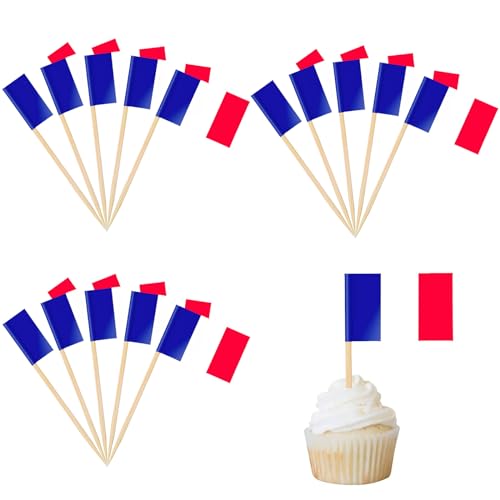 Frankreich Flagge Zahnstocher Cocktail Dekorationen für Länderparty 100 Stück Frankreich Flagge Cupcake-Topper für Land Sport Partei Liefert von POPOYU
