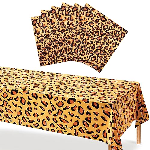 Geburtstagsparty-Zubehör mit Leoparden-Motiv 21 Stück Dschungel-Safari-Tieren Motto Partygeschirr Set Leopard-Druck Servietten und Tischdecke für Dschungel-Safari-Tieren Kindergeburtstag Party von POPOYU