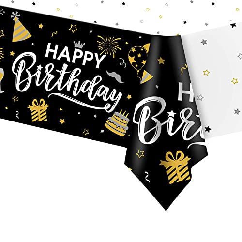 Happy Birthday Einweg-Tischdecke für Sie und Ihn, 137 x 274 cm, rechteckig, Esstischdecken, Kunststoff-Tischdecken für Mädchen, Jungen, Männer, Frauen, Geburtstagsparty-Dekorationen von POPOYU