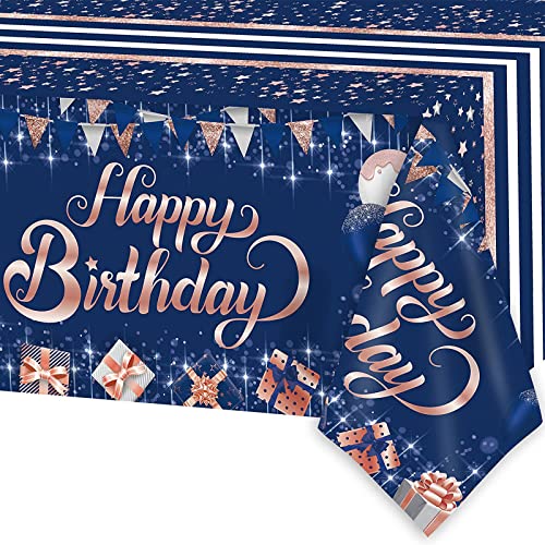 Happy Birthday Tischdecke - Blaue Party Einweg Tischdecke für Mädchen und Jungen, 137 x 274 cm, Rechteckig, Große Kunststoff für Geburtstagsparty von POPOYU