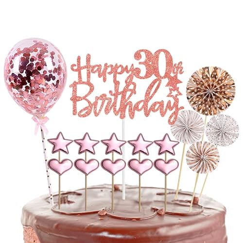 Tortendeko 30 Geburtstag Mädchen,16 Stück Glitzer 30. Geburtstagstorte Topper, Roségold Cake Topper Deko 30 Geburtstag, Happy 30th Birthday Kuchendeko,für 30. Geburtstag Party Kuchen Deko von POPOYU