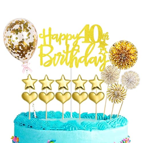 Tortendeko 40 Geburtstag Frau Mann,16 Stück Glitzer 40. Geburtstagstorte Topper,Gold Cake Topper Deko 40 Geburtstag,Happy 40th Birthday Kuchendeko Luftballons für 40. Geburtstag Party Kuchen Deko von POPOYU