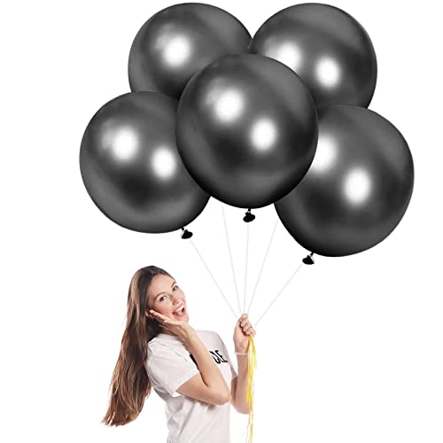 Luftballons Metallic Schwarz Groß 45cm/18 Zoll für Party Glänzende,5 Stück Riesen Metallisches Chrom Latex Luftballons XXL Runde Helium Ballons für Geburtstag,Hochzeit,Babyparty Weihnachts Dekor von POPOYU