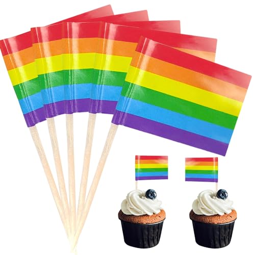 Mini-Zahnstocher, Regenbogen-Flagge, Kuchendekoration, karierte Cocktail-Sticks, Flaggen, Lebensmittel-Etiketten, Motto-Party-Aufsätze, Cupcake-Party-Dekorationen, 100 Stück von POPOYU