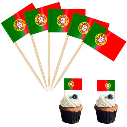 Mini-Zahnstocher mit Portugal-Flagge, Flagge, Kuchenaufsätze, karierte Cocktailspieße, Flaggen, Lebensmitteletiketten, Motto-Party-Aufsätze, Cupcake-Party-Dekorationen, 100 Stück von POPOYU