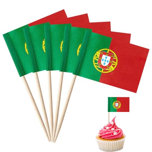 POPOYU 100 Stück Portugal Zahnstocher Flaggen,Portugiesische Flagge Fahne Klein Cocktail Tischdeko für Portugal Deko Em 2024,Euro,Eurovision Contest,Olympische Cupcake-Topper,Zahnstocher,Pub-deko von POPOYU