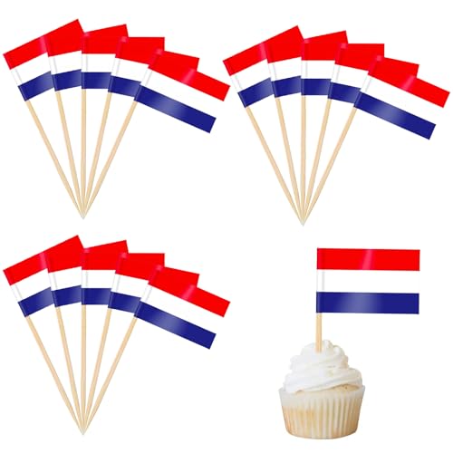 Niederlande Flagge Zahnstocher Cocktail Dekorationen für Länderparty 100 Stück Niederlande Flagge Cupcake-Topper für Land Sport Partei Liefert von POPOYU