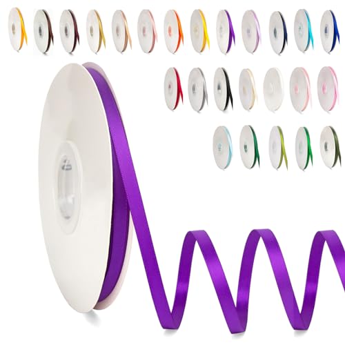 POPOYU 0.6CM Schleifenband Lila, 6mm x 91m Polyester Satinband Dekoration Geschenkband Stoffband Seidenbänder für Heimwerkerkunst DIY-Handwerk, Geschenk Verpackung, Schleifen, Hochzeitsdekoration von POPOYU