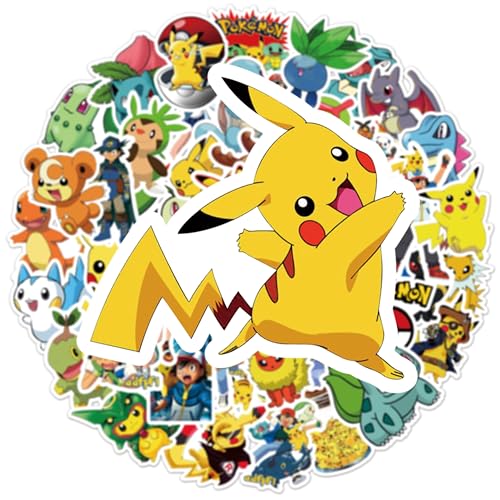 POPOYU 100 Stück Pokémon A Aufkleber Classic Wasserfeste Vinyl Sticker für Laptop, Telefon, Wasserflasche, Skateboard, Koffer, Gitarre, Pad, Scrapbook Aufkleber für Kinder Gastgeschenke Mitgebsel von POPOYU