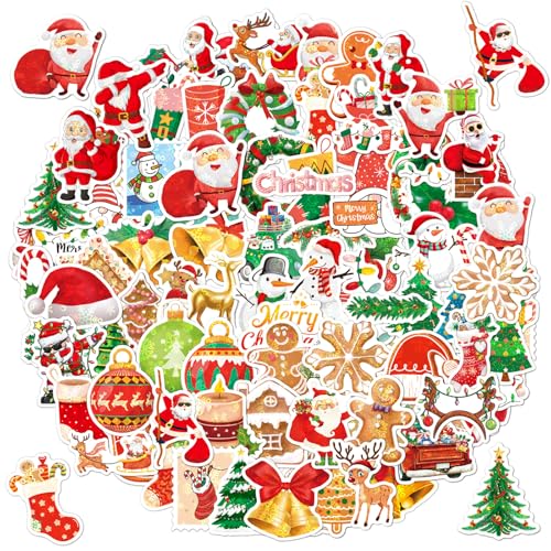 POPOYU 100 Stück Weihnachten Aufkleber Classic Wasserfeste Vinyl Sticker für Laptop, Telefon, Wasserflasche, Skateboard, Gitarre, Pad, Weihnachten Scrapbook Aufkleber für Kinder Christmas Mitgebsel POPOYU 100 Stück Weihnachten Aufkleber Classic Wasserfeste Vinyl Sticker für Laptop, Telefon, Wasserflasche, Skateboard, Gitarre, Pad, Weihnachten Scrapbook Aufkleber für Kinder Christmas Mitgebsel von POPOYU