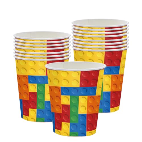 POPOYU 16 Stück Bausteine Pappbecher Geburtstagsdeko Set, Geburtstag Party Geschirr Set, Kindergeburtstag Set mit 250ml Pappbecher Geschirr Set für Babyshower Kinder Party Color-Cup POPOYU 16 Stück Bausteine Pappbecher Geburtstagsdeko Set, Geburtstag Party Geschirr Set, Kindergeburtstag Set mit 250ml Pappbecher Geschirr Set für Babyshower Kinder Party Color-Cup von POPOYU