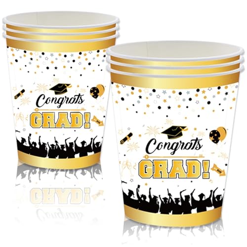 POPOYU 16Pcs Pappbecher zum Schulabschluss, 250ml Pappbecher Abschluss Dekoration Partygeschirr, Schwarz Gold Absolventengeschirrteller für Wiederverwendbares Tischdekoration Abschlussbesteck POPOYU 16Pcs Pappbecher zum Schulabschluss, 250ml Pappbecher Abschluss Dekoration Partygeschirr, Schwarz Gold Absolventengeschirrteller für Wiederverwendbares Tischdekoration Abschlussbesteck von POPOYU